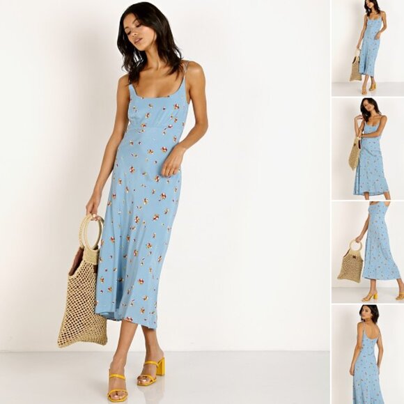 Astr Light Blue Floral Midi Dress - Large - Picture 1 of 6